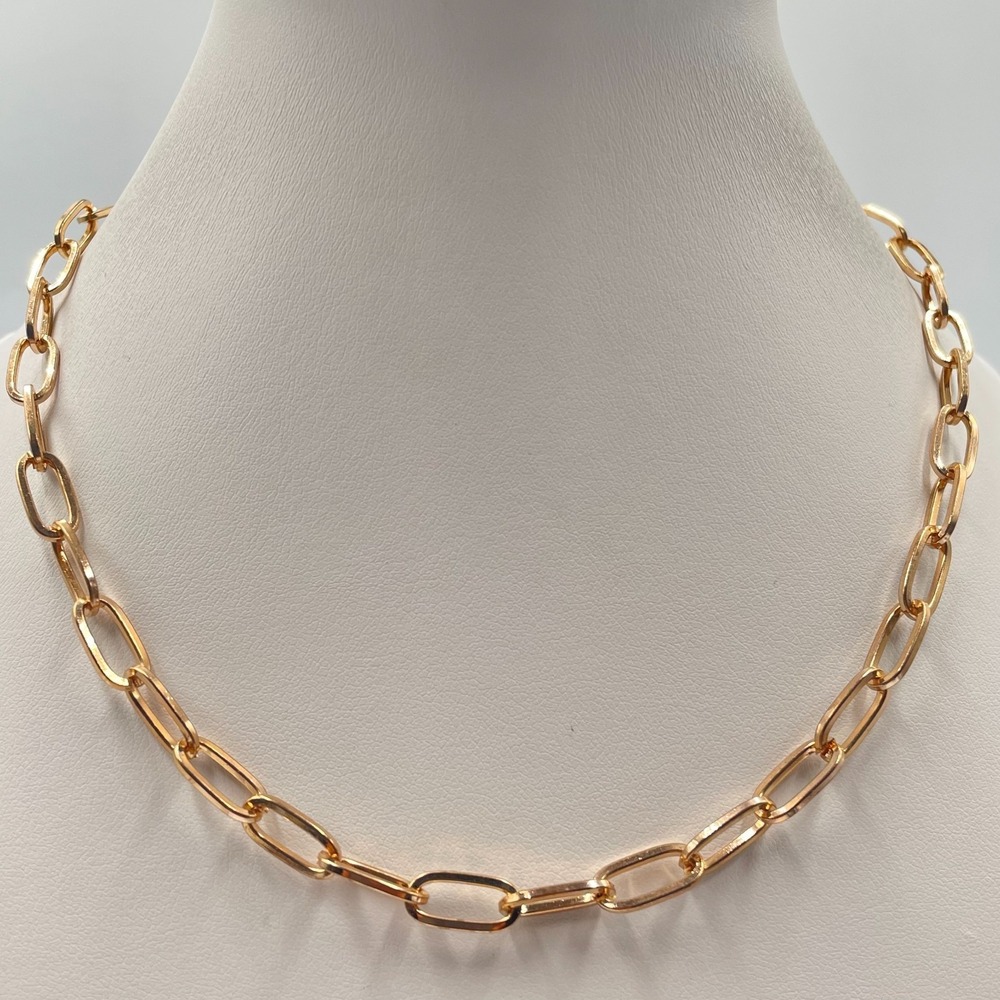 Modern Y2K Gold Tone Paperclip Chain Link Choker Statement Necklace Classic